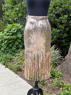 Hidden Label sequin pencil midi skirt with fringe hem extension - size S